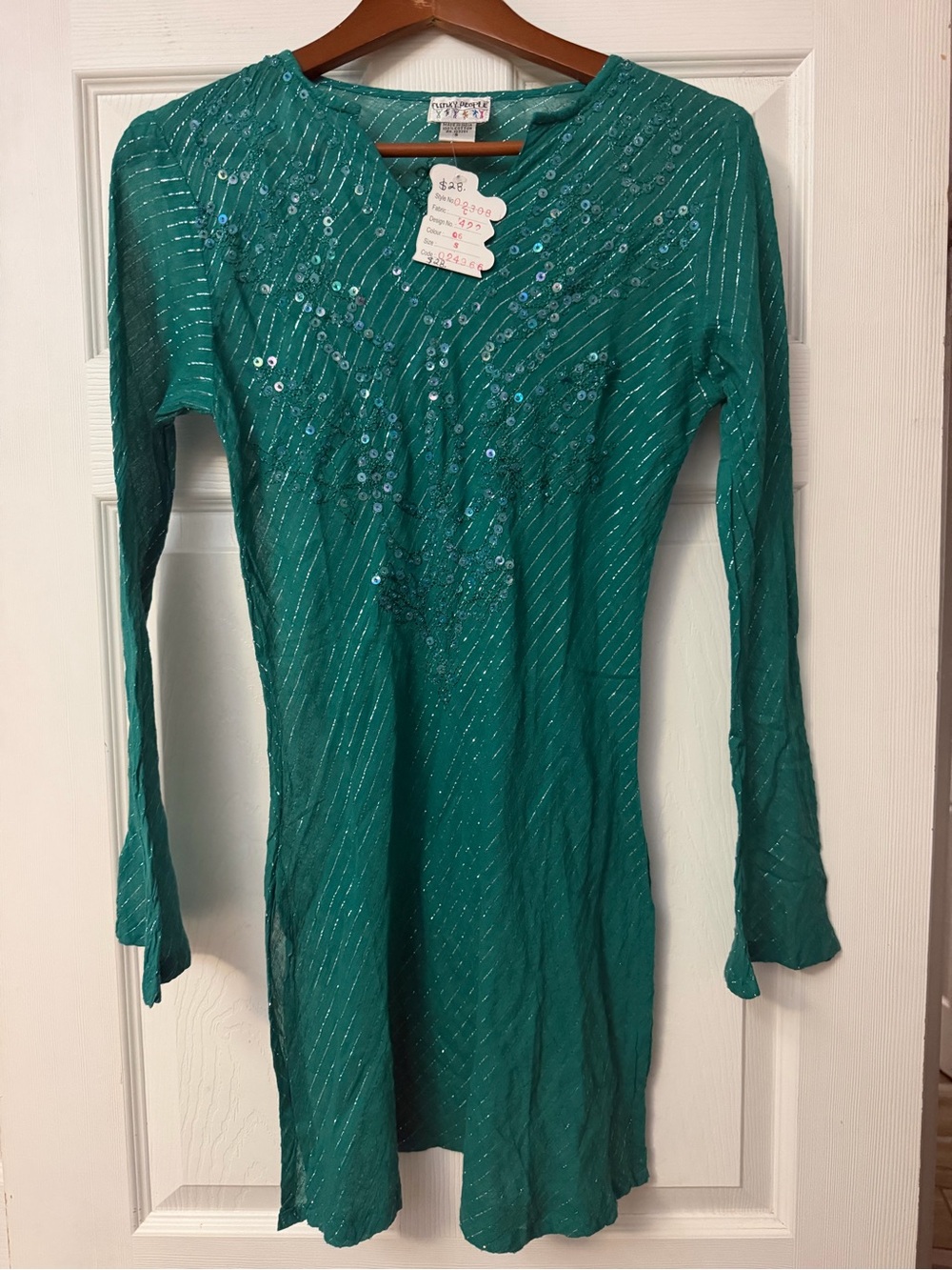 Teal Sequined Long Sleeve Tunic